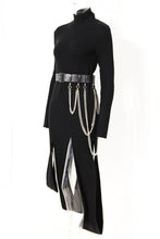 Load image into Gallery viewer, Dream Architect Asymmetrical Hem Knitted Dress with Chain Belt

